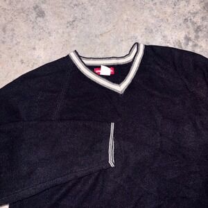 Vintage Unionbay Sweater Mens Large Black Tight Knit V Neck Winter Outdoor Retro